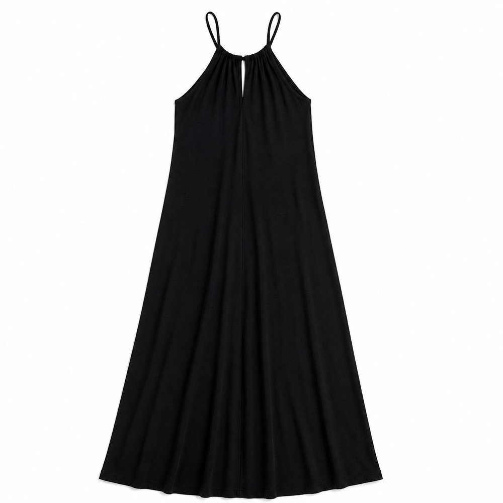 ME+EM Interlock Halterneck Maxi Dress Women US 2 Black Lyocell Knit Pockets - Picture 2 of 10